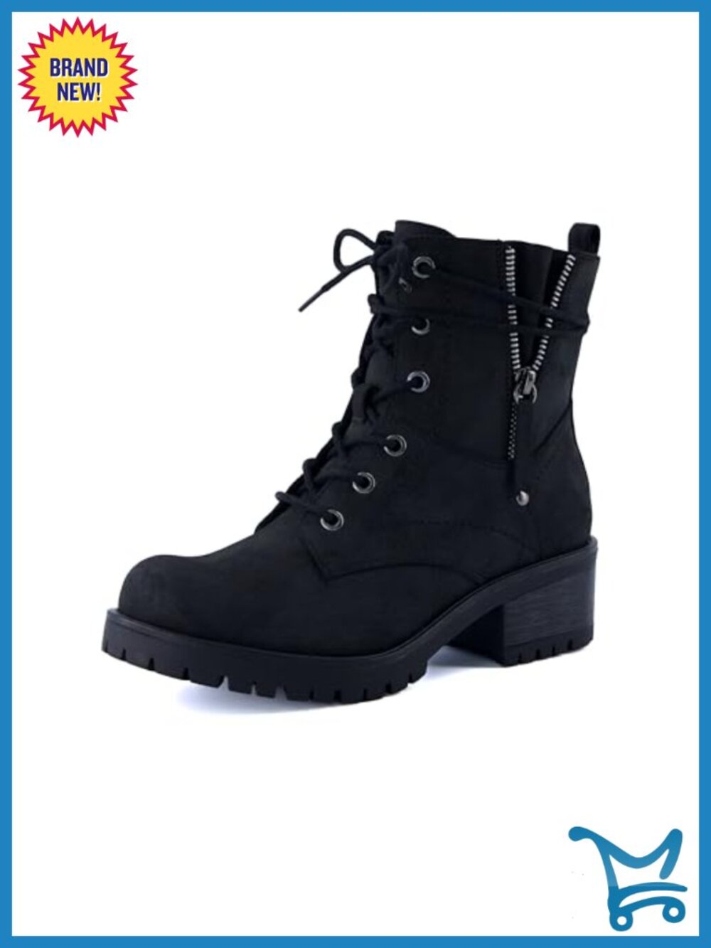 Women's Kobe Heeled Combat Boots Lace-Up Side Zipper Memory Foam Insoles Vegan